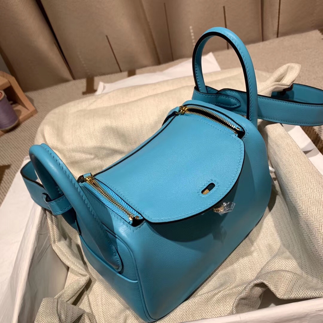 에르메스 미니 린디백19 노드블루 금장